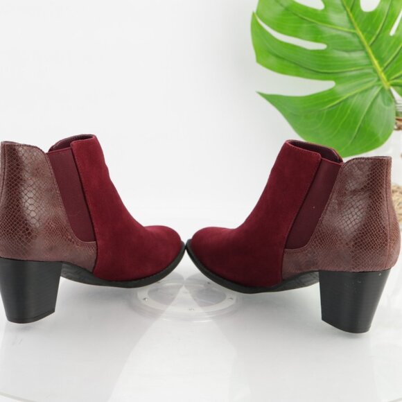 Vionic Womens Anne Boots Size 9.5 Burgundy Red Suede Python Block Heel Booties - Picture 7 of 12
